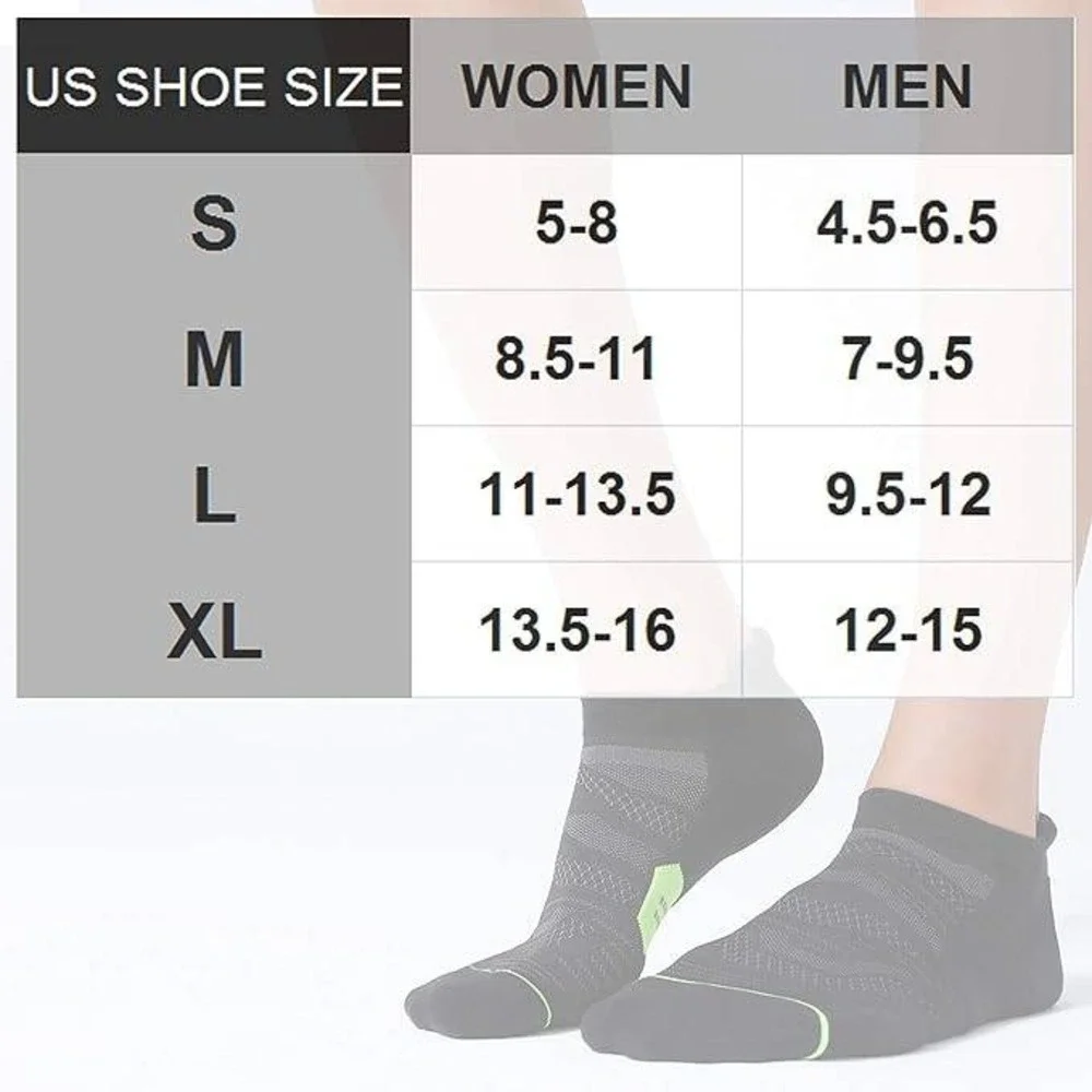 Set of 6 CS CELERSPORT Men's M Black/Green Ankle Running Socks with Cushion